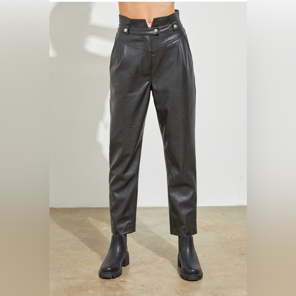 Baggy Faux Leather Pants in Black